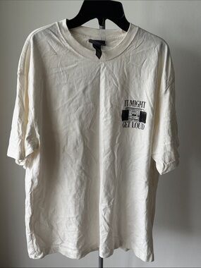 H&M Off-White Short Sleeve Tee with 'It Might Get Loud' Chest Graphic